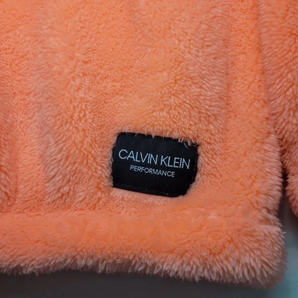 Calvin Klein Girls Performance Sherpa Quarter Zip Pullover Bright Coral Large - Picture 4 of 10